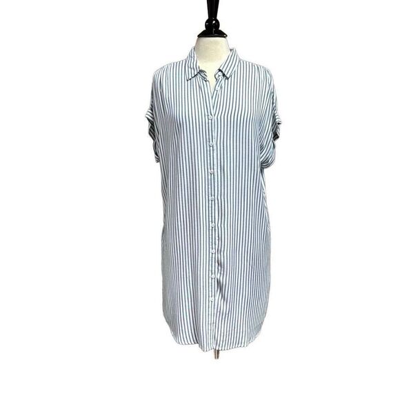 Thread & Supply Blue & White Stripe Button Front Dress Size Large - Picture 1 of 7